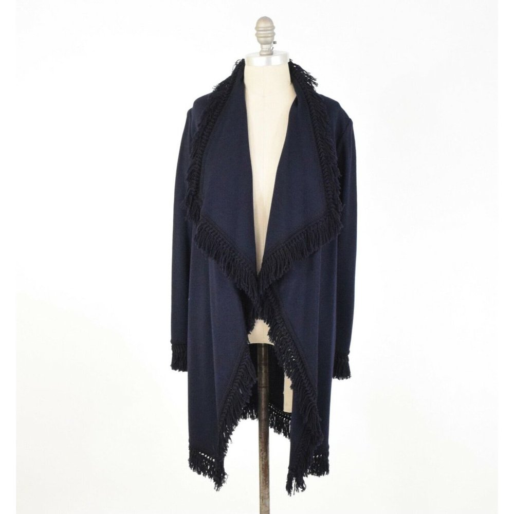 NWT St. John Navy Blue Wool Fringe Sweater